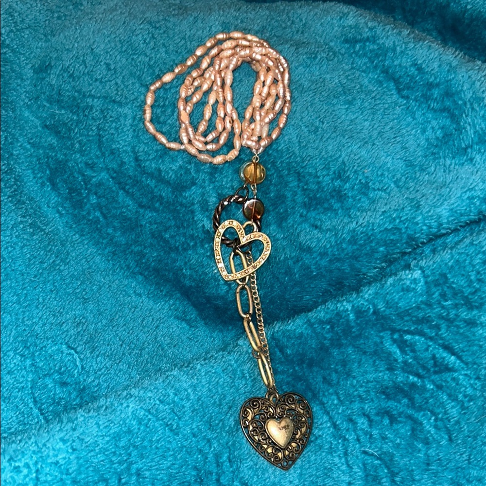 Elegant Pink and Gold Heart Pendant Necklace